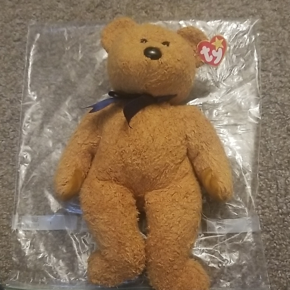 Ty Plush Tan Teddy Bear with Ribbon
